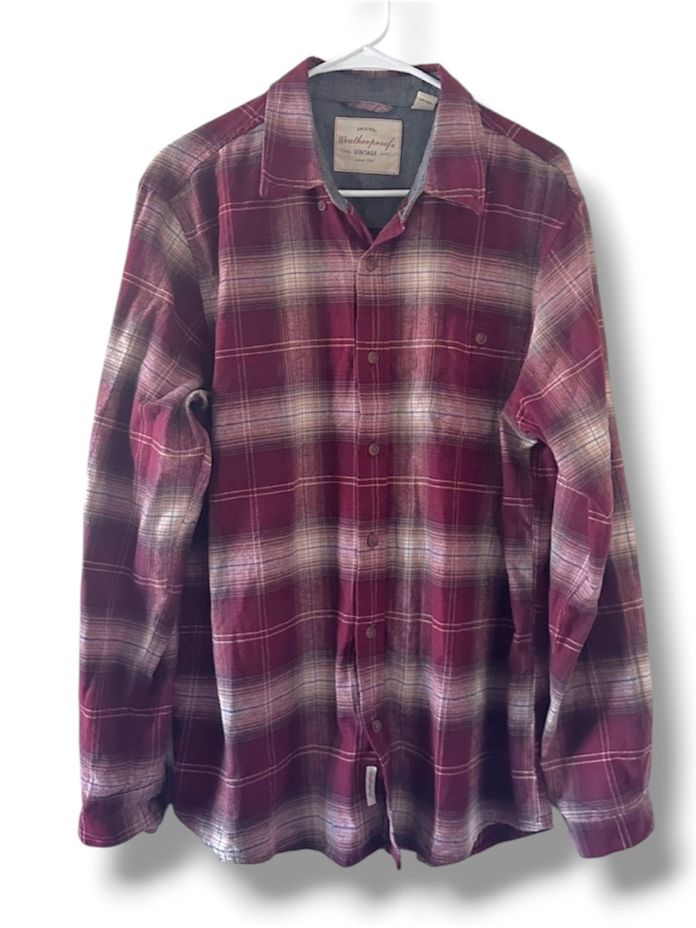 Weatherproof Red Plaid Flannel Button Up Shirt Mens Size Large Grunge Fall Comfy